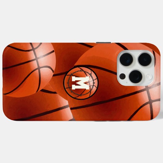 Coque iphone de basket-ball Monogramme (Verso (horizontal))