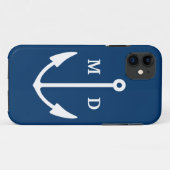 Coque iphone de bleu marine avec le monogramme (Dos (Horizontal))