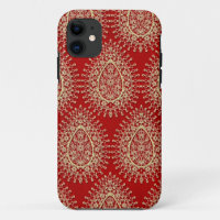 Coque iphone de boucle rouge et or asiatique