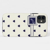 Coque iphone de coeur de Monogramme de la Marine (Dos (Horizontal))