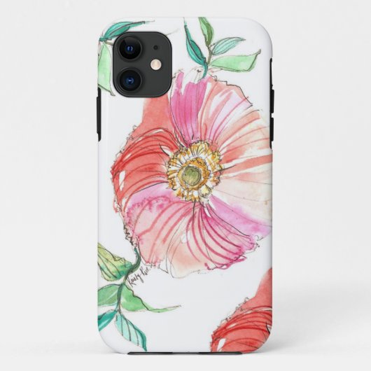 Coque iphone de corail d'aquarelle de pavot (Dos)