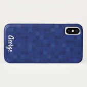 Coque iphone de design en mosaïque bleue pixélisé. (Dos (Horizontal))