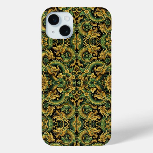 Coque iphone de dragon en bois Batik Jaune Vert (Verso)