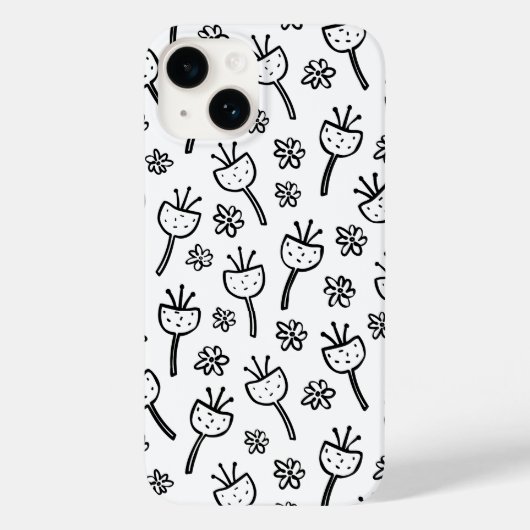 Coque iphone de fleurs de gribouillis noir et blan (Verso)