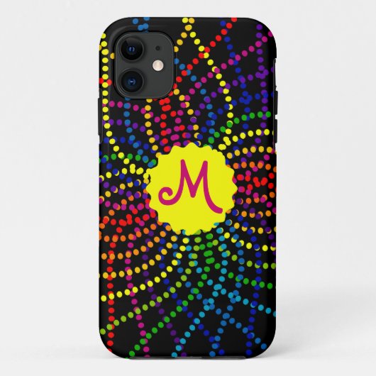 Coque iphone de fleurs Pois Monogram Rainbow (Dos)