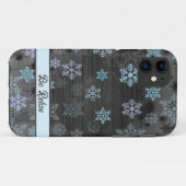 Coque iphone de flocon bleu de Noël (Dos (Horizontal))