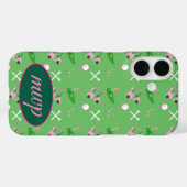 Coque iphone de Golf Lover - Monogramme et panier (Verso (horizontal))