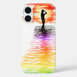 Coque iphone de la dame du coucher du soleil