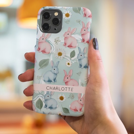 Coque iphone de lapin floral personnalisé