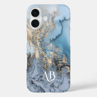 Coque iphone de marbre bleu personnalisé Monogramm