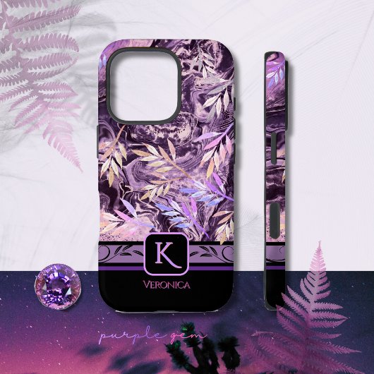 Coque iphone de Monogramme à la mode violet rose