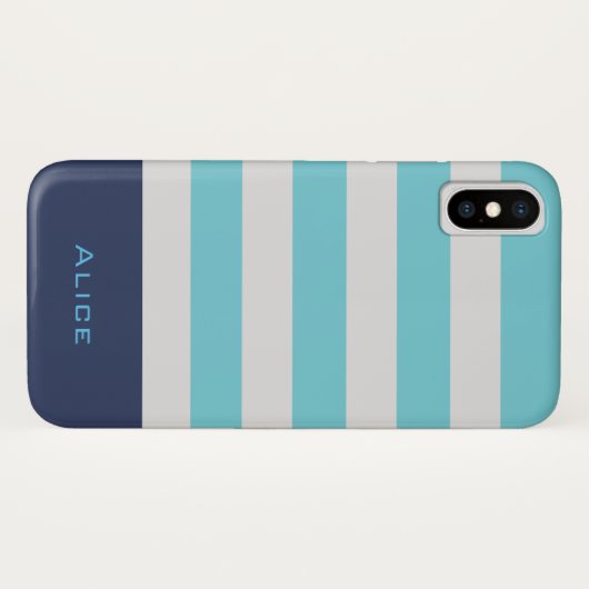 Coque iphone de monogramme bleu Preppy (Dos (Horizontal))