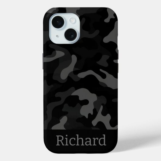 Coque iphone de monogramme de Camouflage noir (Verso)