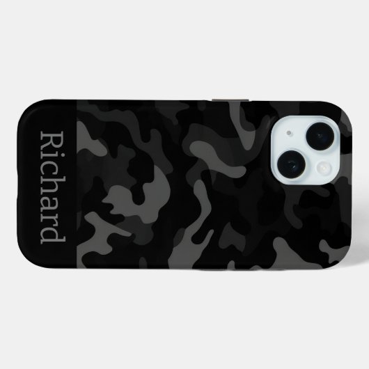 Coque iphone de monogramme de Camouflage noir (Verso (horizontal))