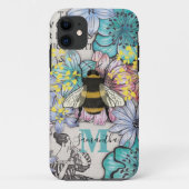 Coque iphone de monogramme de floraison d'abeille  (Dos)