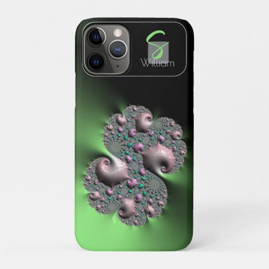 Coque iphone de monogramme fractal liquide vert (Dos)