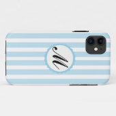 Coque iphone de monogramme personnalisé bleu rayé  (Dos (Horizontal))