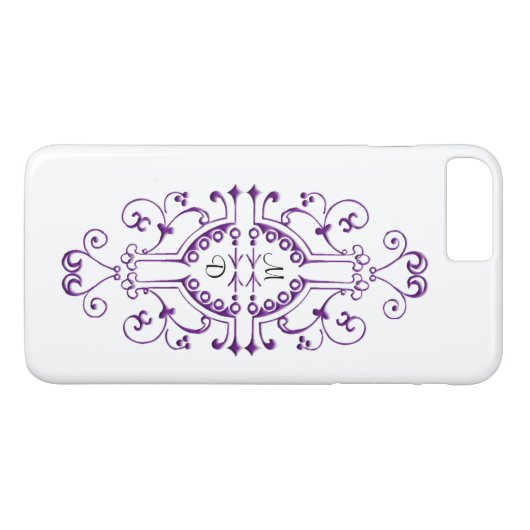 Coque iphone de monogramme violet et blanc (Dos (Horizontal))