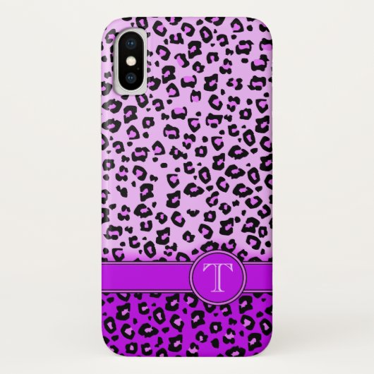 Coque iphone de monogramme violet poster de animal (Dos)