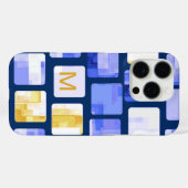Coque iphone de mosaïque blanche bleu or (Verso (horizontal))