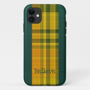 Coque iphone de motif plaid vert jaune
