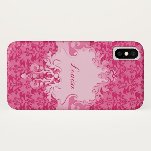 Coque iphone de nom de short de rose de damassé (Dos (Horizontal))
