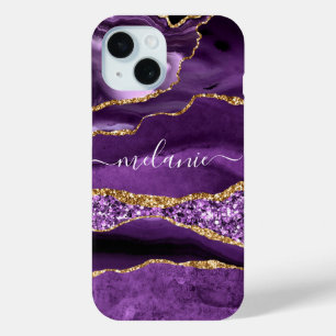 Coque iphone de nom personnalisé Agate Purple Gold