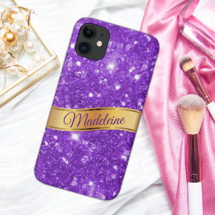 Coque iphone de nom personnalisé Glitzy Purple