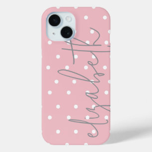 Coque iphone de nom Polka Dot rose et gris