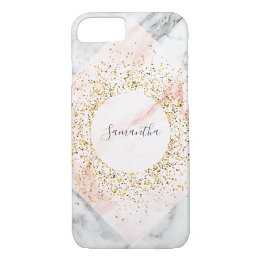 Coque iphone de Parties scintillant en marbre doré (Dos)