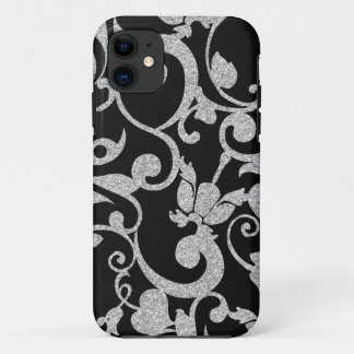 Coque iphone de Parties scintillant florales noir