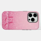 Coque iphone de Parties scintillant rose avec init (Verso (horizontal))
