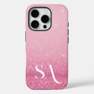 Coque iphone de Parties scintillant rose avec init