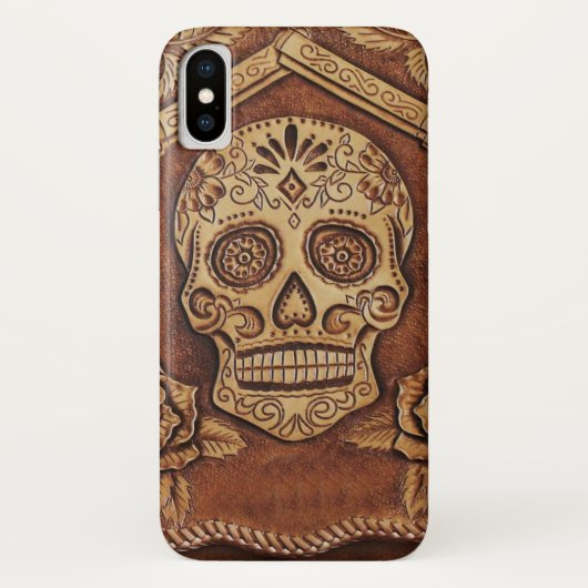 coque iphone de texture crânienne en cuir à outils (Dos)