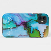 Coque iphone d'encre d'alcool bleu (Dos (Horizontal))