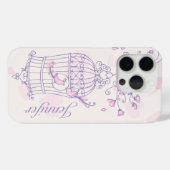 Coque iphone des oiseaux et des cages rose et viol (Verso (horizontal))