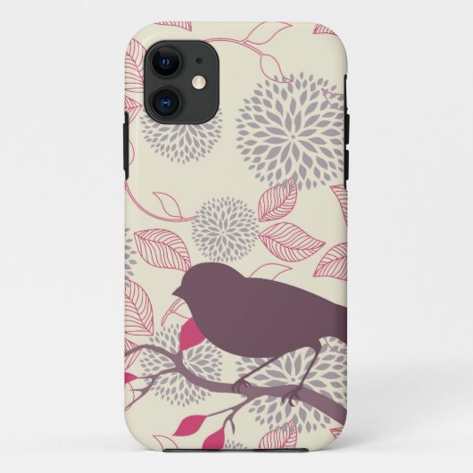 coque iphone d'oiseaux et de fleurs (Dos)