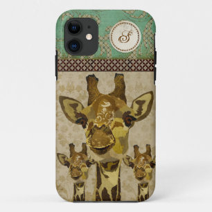 Coque iphone d'or de monogramme de girafes de