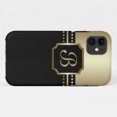 Coque iphone d'or noir élégant du monogramme B (Dos (Horizontal))