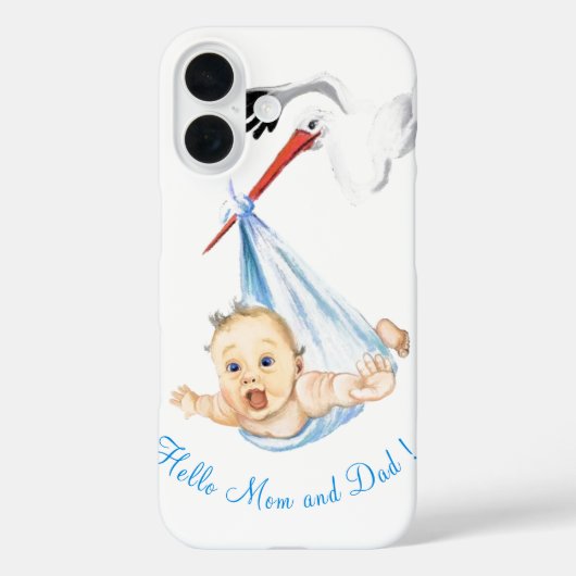 Coque iphone drôle avec la cigogne portant bébé (Verso)