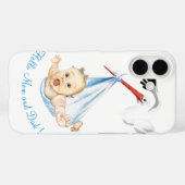 Coque iphone drôle avec la cigogne portant bébé (Verso (horizontal))