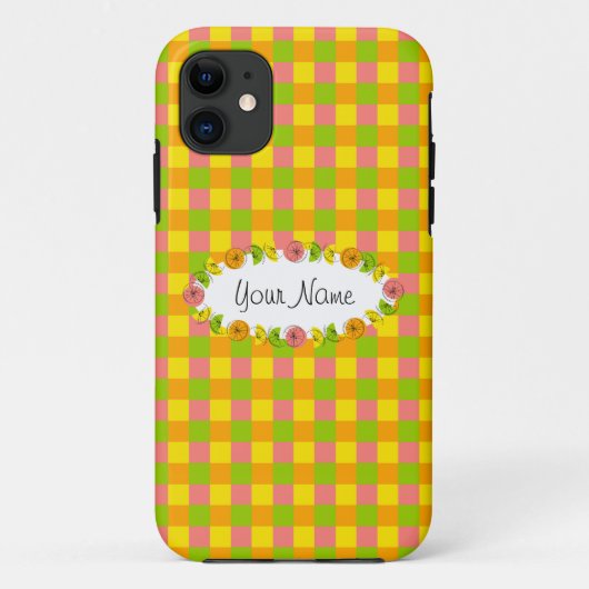 Coque iphone du nom du chèque ovale Citrus (Dos)