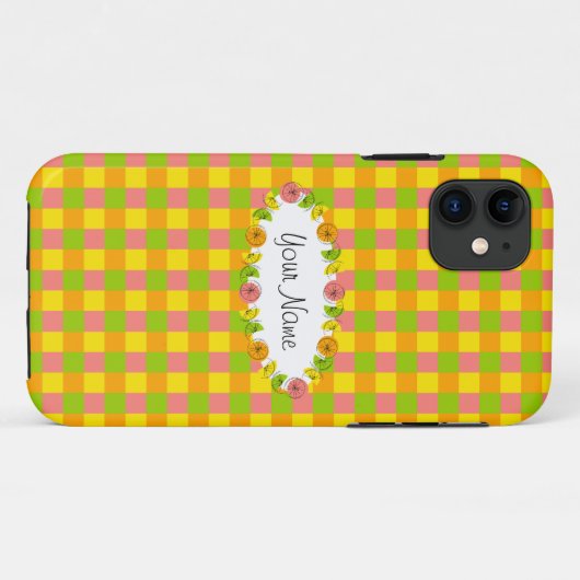Coque iphone du nom du chèque ovale Citrus (Dos (Horizontal))