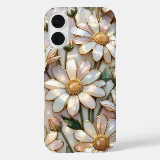 Coque iPhone Elegant Daisy Vitrail Ivoire Or (Verso)