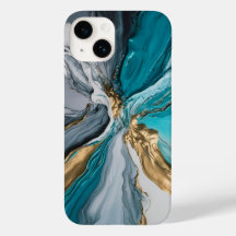 Coque iphone en marbre bleu or moderne