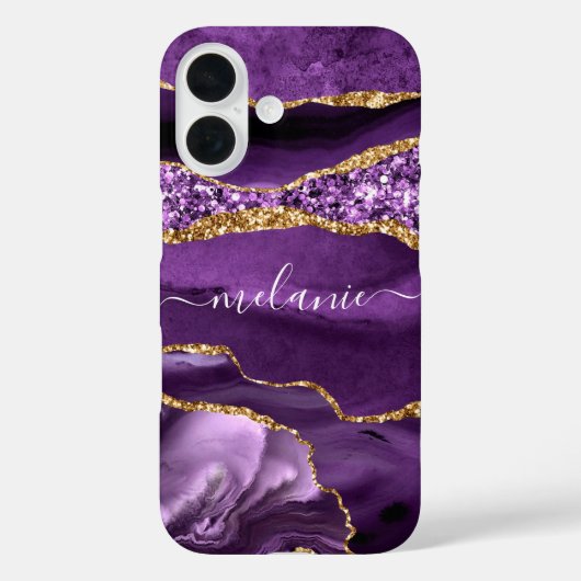 Coque iphone en marbre doré violet avec nom person (Verso)