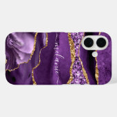 Coque iphone en marbre doré violet avec nom person (Verso (horizontal))