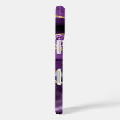 Coque iphone en marbre doré violet avec nom person (Verso / Droite)