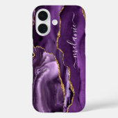 Coque iphone en marbre doré violet avec nom person (Verso)