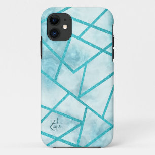 Coque iphone en marbre géométrique bleu